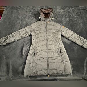 O'Neill Heather Charcoal Quilted Long Puffer Coat with Hood - Gray